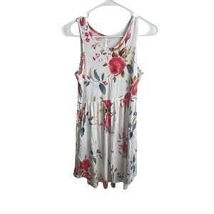 Floral‎ Tank Dress Sleeveless Casual Summer Sun Dress White Red Size Small